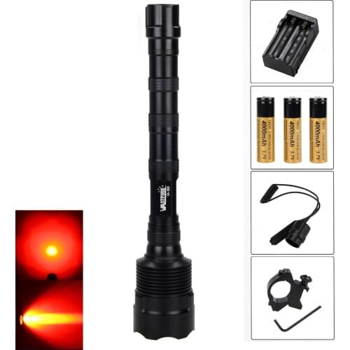 1200 LM 3x T6 RED LED 1-mode Weapon Torch Hunting Light 3X18650 Charger Remote Switch