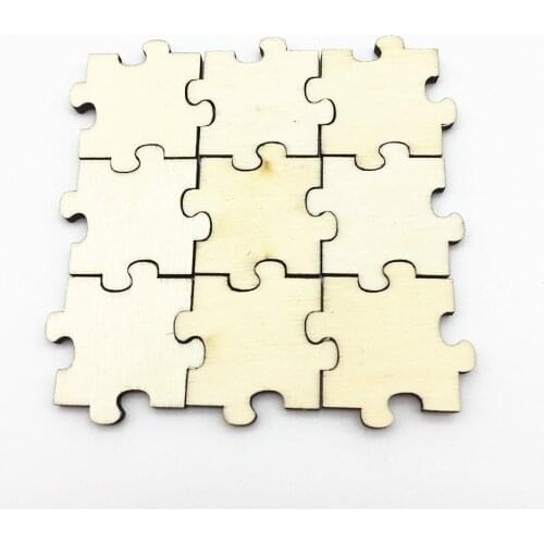 200pcs Unfinished Laser Cut Out Natural Wood Puzzle Shape Crafts DIY Supply 30mm