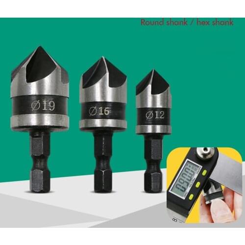 3pcs/2pcs set 90 Degree 1/4 Hex Shank, 6mm Round Shank Countersink Drill Bit 19mm, 16mm, 12mm Woodworking Chamfering Debur Tool