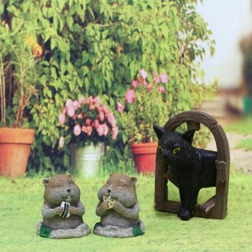 3pcs/set Cat And Gopher Statues Garden Decorations Animal Resin Ornaments Cat & Gopher Cute Animal Outdoor Garden Statue Decor