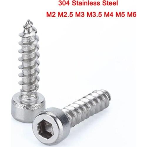 5-50Pcs 304 Stainless Steel Inner Hexagon Screw Hex Socket Cap Head Self-tapping Screws M2 M2.5 M3 M3.5 M4 M5 M6