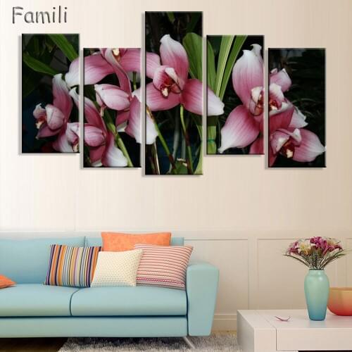5 Panel Frameless Canvas wall art Photo Prints Purple Orchids Wall Decorations Newest Wall Art Picture Canvas Painting