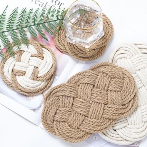 80%HOTCoaster Handmade Heat Insulation Nordic Style Rattan Thread Jute Cross Table Mat for Home