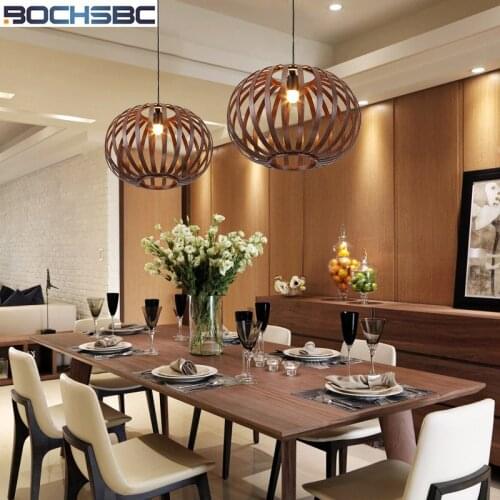 BOCHSBC Bamboo-art Lampshade Pendent Light Southeast Asia Simple Creative Hanging Lamp for Bedroom Dinning Room Cafe Bar Metal