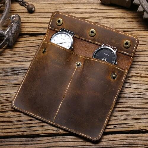2 Piece Watch Storage Case Retro Crazy Horse Leather Storage Creative Cow Leather Travel Carrying Handmade Watch Box Collection