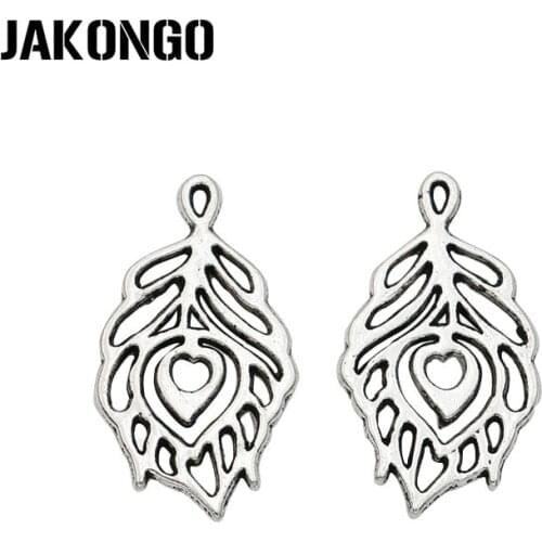 JAKONGO 20pcs Tibetan Silver Plated Hollow Leaf Charms Pendants for Jewelry Making DIY Handmade Accessories 13x23mm