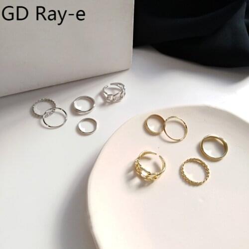 New Fashion 5 Pieces Set Rings Chic Simple Clean Twisted Multi Pack Rings For Women 2384