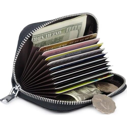 Genuine Leather Unisex Card Holder Wallet Zipper Business Bank Credit Card Case ID Holders Bag Women Card Bag Men Small Wallet