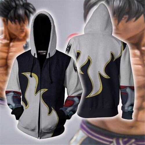 Fighting Games Tekken Kazama Jin Cosplay Costume Zip Hoodie Cosplay Mens and Womens Casual Sports Sweater New