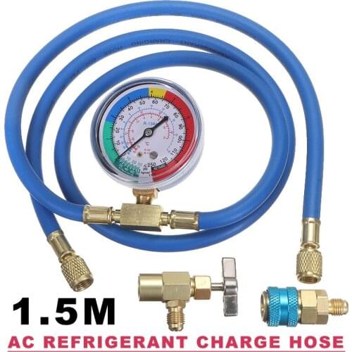 Mayitr 1set 1.5M R134A Car A/C Refrigerant Charge Hose Kit Pressure Gauge AC Recharge Measuring Tool Parts