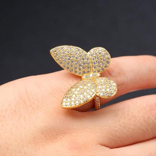 Funmode Fashion Gold Color Butterfly Shape Ring for Women Wedding Party Finger Ring anillos mujer Wholesale FR114