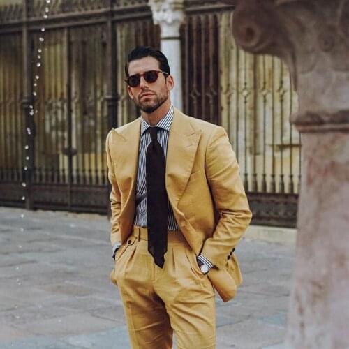 Ginger Slim Fit Two Button Mens Suits Peaked Lapel 2 Pieces Wedding Blazer and Pants Business Clothing