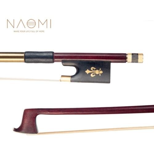 NAOMI Brazilwood Bow 4/4 Fiddle/ Violin Bow Round Stick W/ Sheep Skin Grip Golden Wire Grip Ebony Frog For Beginner Use