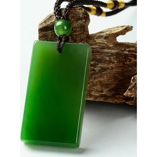 Natural Green Jade Rectangular Smooth Necklace Pendant Women Men Genuine Hetian Jades Stone Charms Amulet Gifts For Ladies