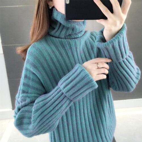 Thick warm high-neck sweater women loose autumn and winter 2020 new pullover pure color lazy knit bottoming shirt