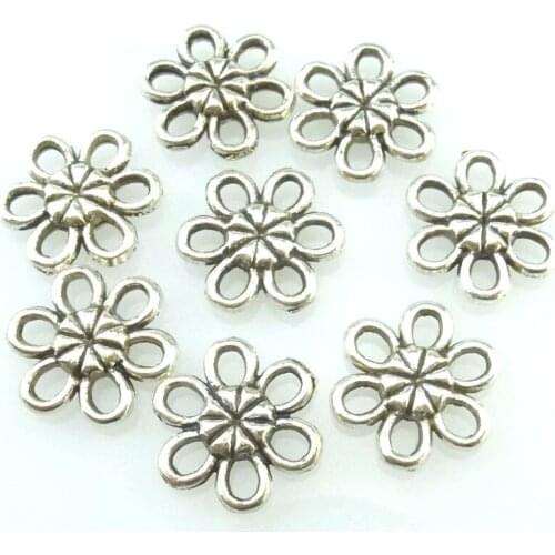 40pcs Antique Silver 11mm petal Flower Charms Pendant For Jewelry Making Bracelet Vintage Accessories