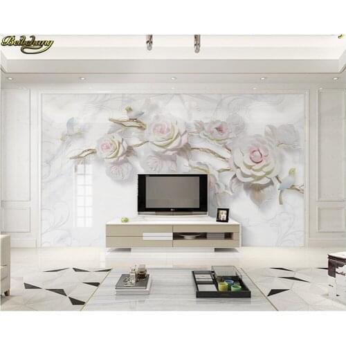 Beibehang Custom Photo Wallpaper Large Mural Anaglyph Rose Flower Bird Marble Wall Decorative painting wallpaper for walls 3D