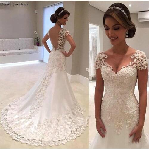 Mermaid Cap Sleeves Wedding Dresses Lace Backless Women Wear Formal Bridal Gowns Custom Made Plus Size Available
