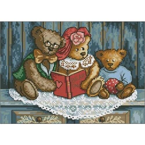 Little bear reading patterns counted 11CT 14CT Cross Stitch Sets DIY Chinese Cross-stitch Kits Embroidery Needlework