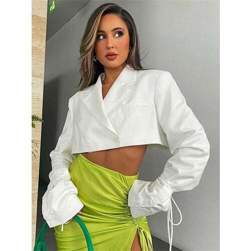 Sibybo Chic Button White Cropped Blazer Women Coats 2021 Fall Long Sleeve Short Jacket Female Turn-down Collar Outwear Y2K Tops