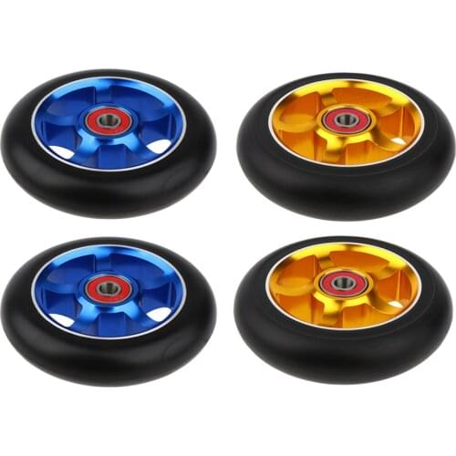 2 Sets Replacement 100mm Wheels with Bearing & Bushings Golden and Blue