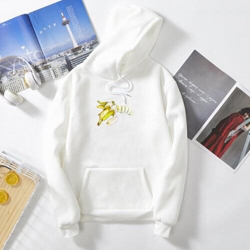 Banana Print Art Graphics Crop Hoodies Sweatshirts Fresh Warm Punk Womens Jacket Korean Style Harajuku Treetwear Creative
