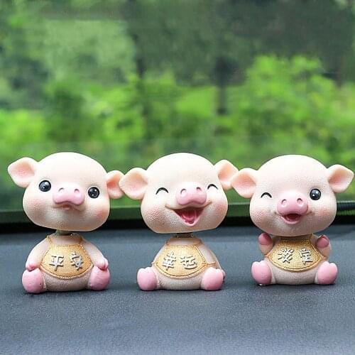 Car Ornaments Cute Resin Shake Head Pig Doll Lovely Auto Dashboard Decorative Toys Kids Gift Home Desktop Decoration Furnishings