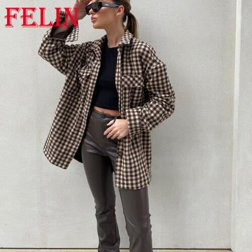 Za Fashion 2021 Women Blazer Plaid Office Lady Oversized Long Jackets Women Button Streetwear Spring Mujer Outwear Chic Top