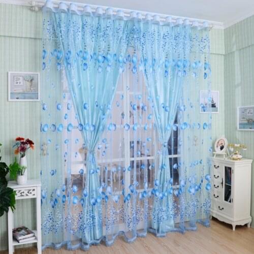 Window Curtains Sheer Voile Tulle for Bedroom Living Room Balcony Kitchen Printed Tulip Pattern Sun-shading Curtain