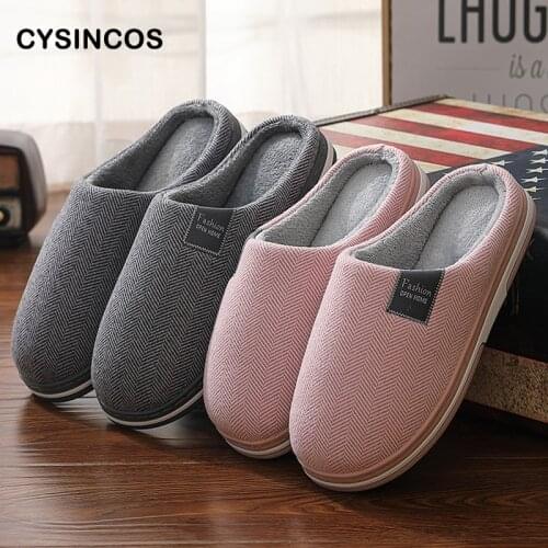 CYSINCOS Women Men Plush Corduroy Slippers For Home 2021 Winter Non Slip Warm Comfort Male House Shoes Unisex Indoor Plus Size