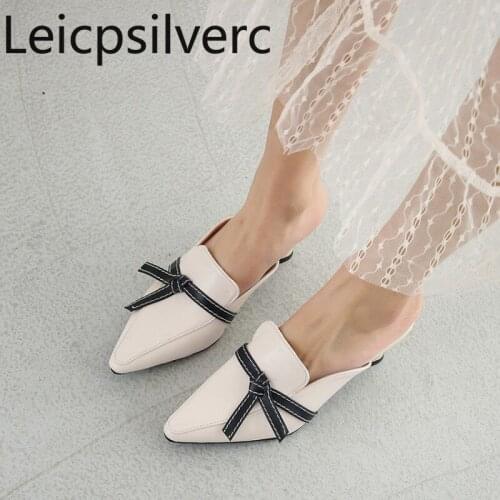 Womens Slippers Spring and autumn new style fashion Mixed Colors Pointed Thick heel mid heel Womens shoe plus size 28-44