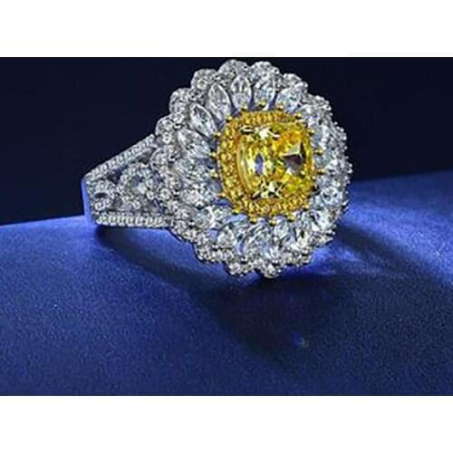 Charms 100% 925 Sterling Silver 7*7mm Topaz Gemstone Daisy High Carbon Diamond Rings For Women Wedding Party Fine Jewelry Gift