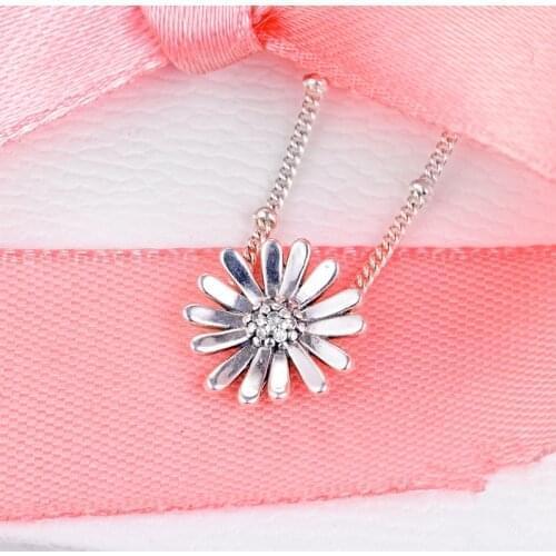 2020 New Spring Pave Daisy Flower Collier Necklace 925 Sterling Silver Jewelry chain Pendant Necklaces For Woman Fine Jewelry
