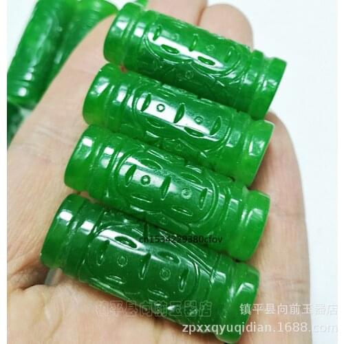 1pc Natural Emerald Green Jade Carved Lucky Dragon pillar Pendant Chinese Necklace Jewellery Fashion Amulet Gifts Man Women