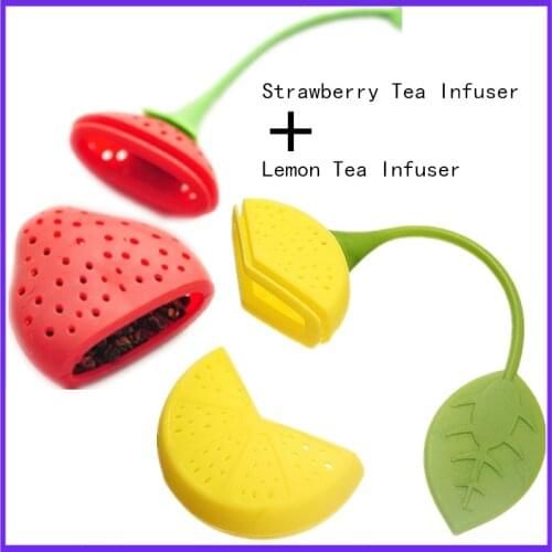 1PCS Silicone Strawberry + 1PCS Lemon Loose Tea Leaf Strainer Herbal Spice Infuser Filter Diffuser