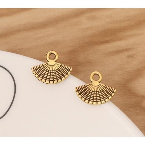 100 Pieces Antique Gold Folding Fan Charms Pendants Beads for Bracelet Necklace Jewellery Making Accessories 13x11mm