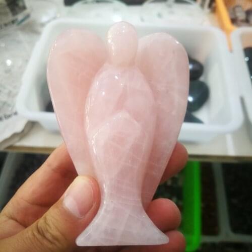 Customize natural Rose quartz crystal carved angel home decoration