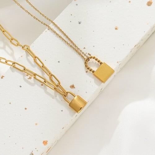 Minimalist Accessories Lock Pendant 18k Gold Plated Necklaces for Women Mens Chain on Neck Stainless Steel Couple Jewerly Sets