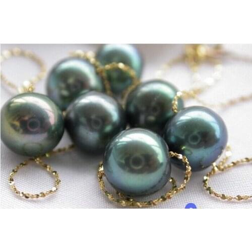 @@@@@ AAAAA++ 18" 8.5mm ROUND BLACK PEARL yellow solid gold necklace 6.09
