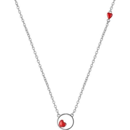 KOFSAC New Trendy 925 Silver Chain Necklaces For Women Red Heart Simple Round Pendant Necklace Girl Valentines Day Jewelry Gift