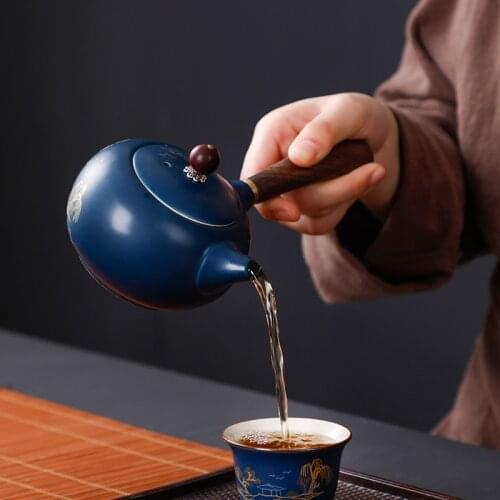 Wooden Handle Side Handle Xishi Single Pot Heat-resistant Anti-scald Kung Fu Tea Set Household Ceramic Tea Maker Hand Grip Pot