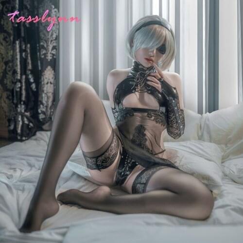 YoRHa 2B Cosplay Black Qipao Cos Anime NieR Cosplay Costume Cheongsam Set Hot Sexy Lingerie Black Hot Chi-pao Women Smoking