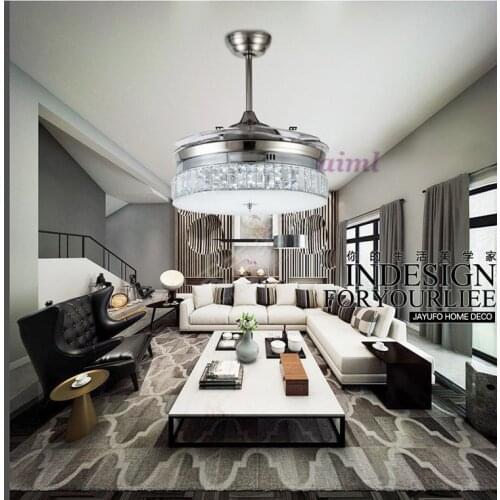36inch 42inch K9 Crystal Ceiling Fans With Lights Modern Bedroom Living Room Folding Ceiling Fan Remote Control Lamp 110-240v