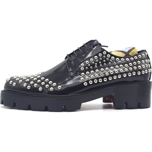 Italian Rivet Foraml Shoes Men Pointed Toe Height Increasing Leather Shoes Punk Style Party Zapatos De Hombre Platform Footwear