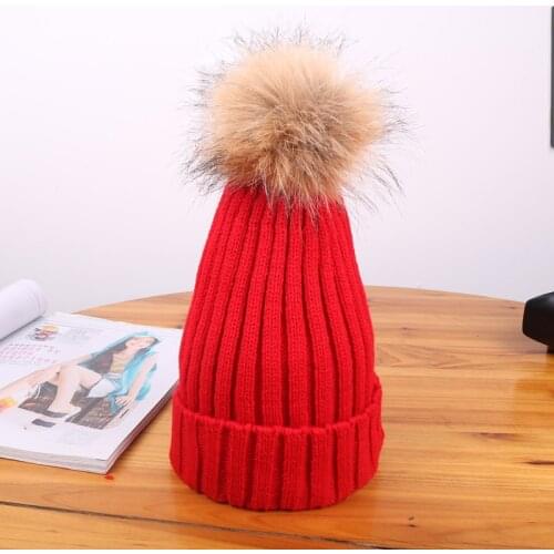 Classical Knitted Warm hats Solid color Wool Cap With Lovely Pom-poms Parent-child Beanies Toques 2020 Fashion Korean Style