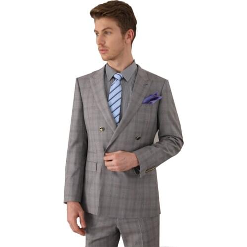 Tailor-made high quality worsted 150s wool Green and organ check Suit Men double breast reverse collar suit