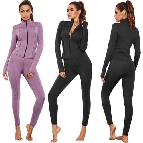 Autumn and Winter New Fashion Hot Selling Stand Collar Fitness Suits Fitness Leisure Sport Set Women Wear Sanding Nude Feeling