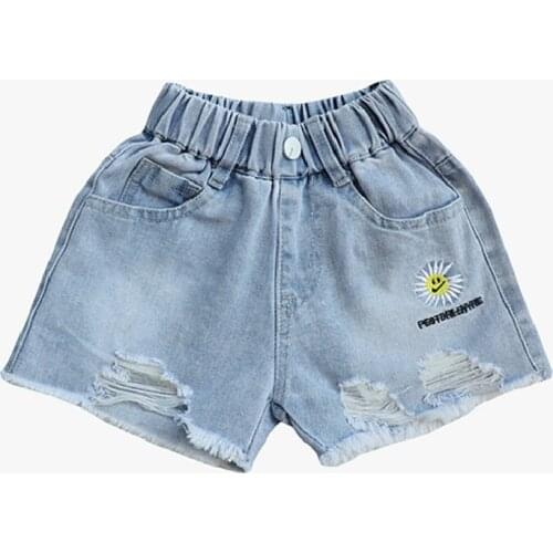 2020 Hot sale Kids girls summer short jeans children new embroidery flower letters denim shorts pants for girls 3-8 years