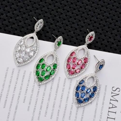 Hot Sale Zircon Stone Dangle Earrings Women Girls' Fashion Drop Earrings Hollow Oval Drop Earrings Jewelry