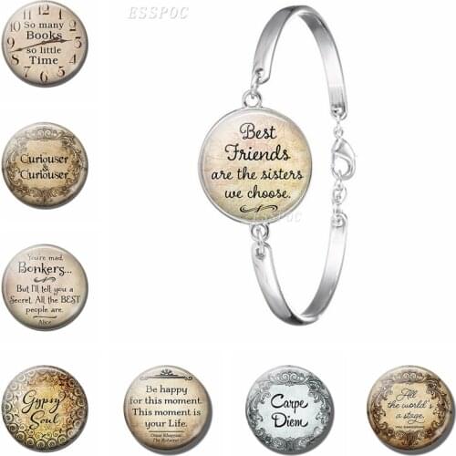 Best Friends Are the Sisters We Choose Quote Bracelet Carpe Diem So Many Book So Little Time Glass Cabochon Bracelet